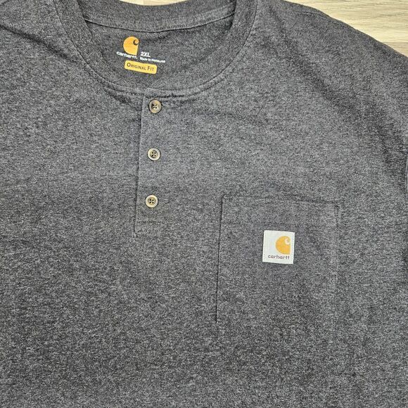 CARHARTT Shirt Mens Gray Henley Original Fit Pocket Tshirt Size 2XL - Picture 4 of 7